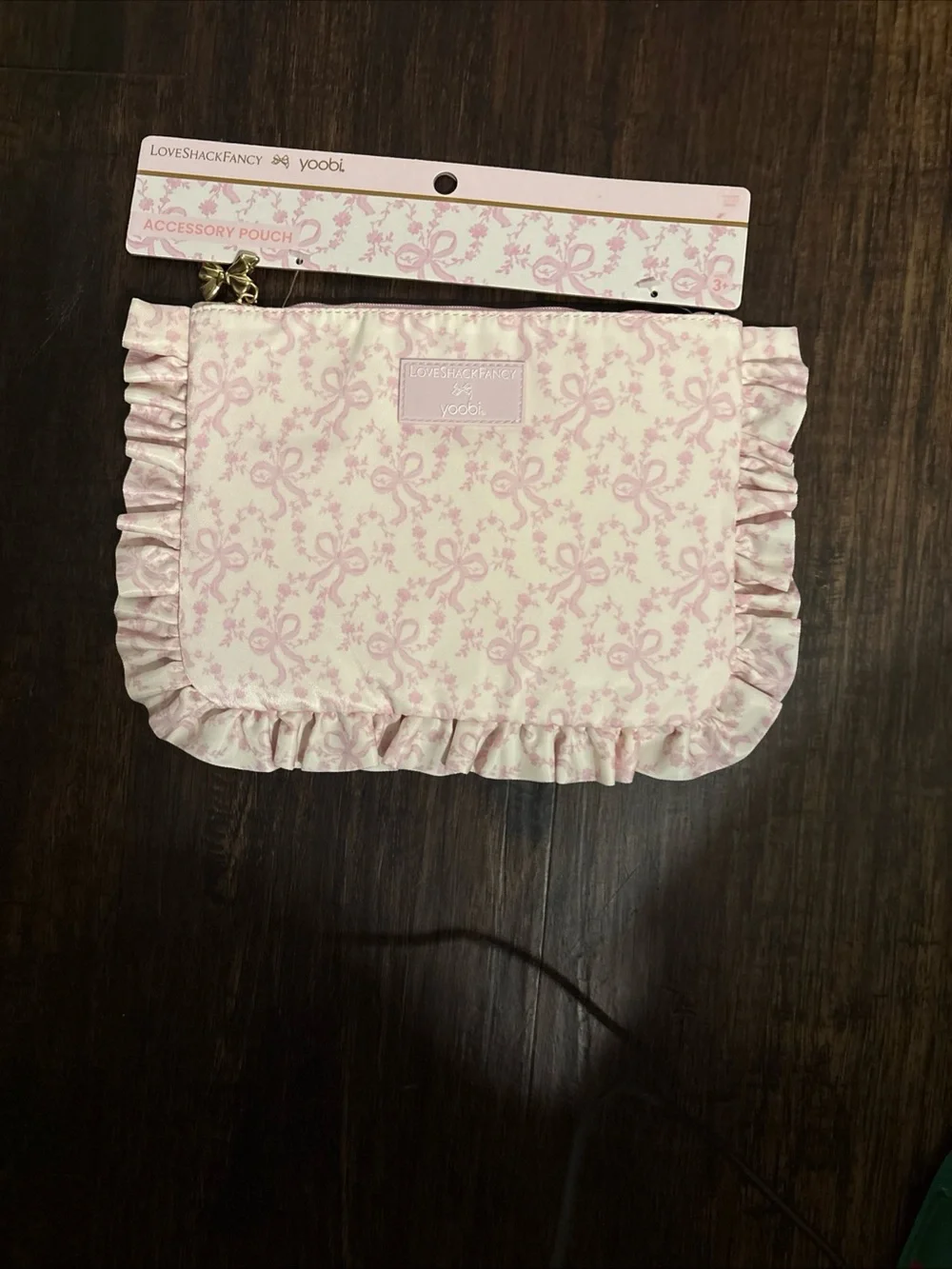 LoveShackFancy Pink Floral Ruffled Accessory Pouch
